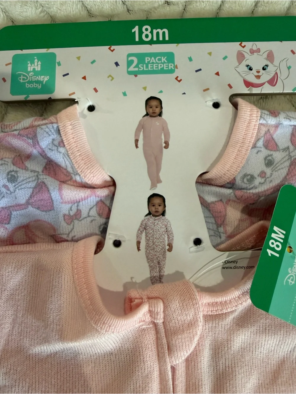 Disney Pink Zip Front Baby Footie 2 Pack